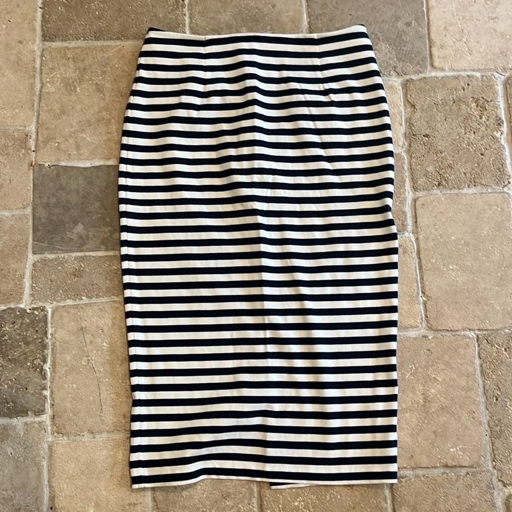 J. Crew Navy and White Midi Cotton Knit Skirt - Picture 3 of 5